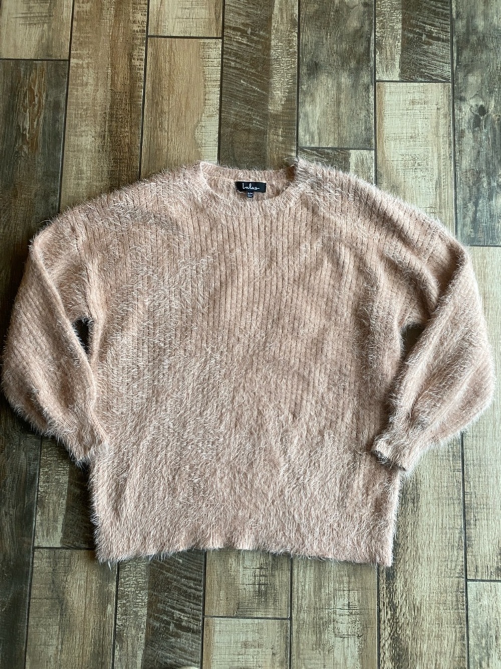 Lulu's Fuzzy Oversized Crewneck Sweater in Blush